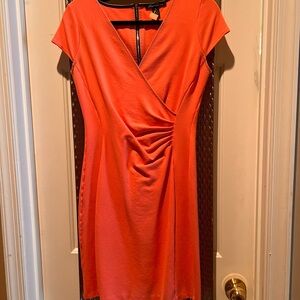 Kenneth Cole Orange Ruched Wrap Midi Dress